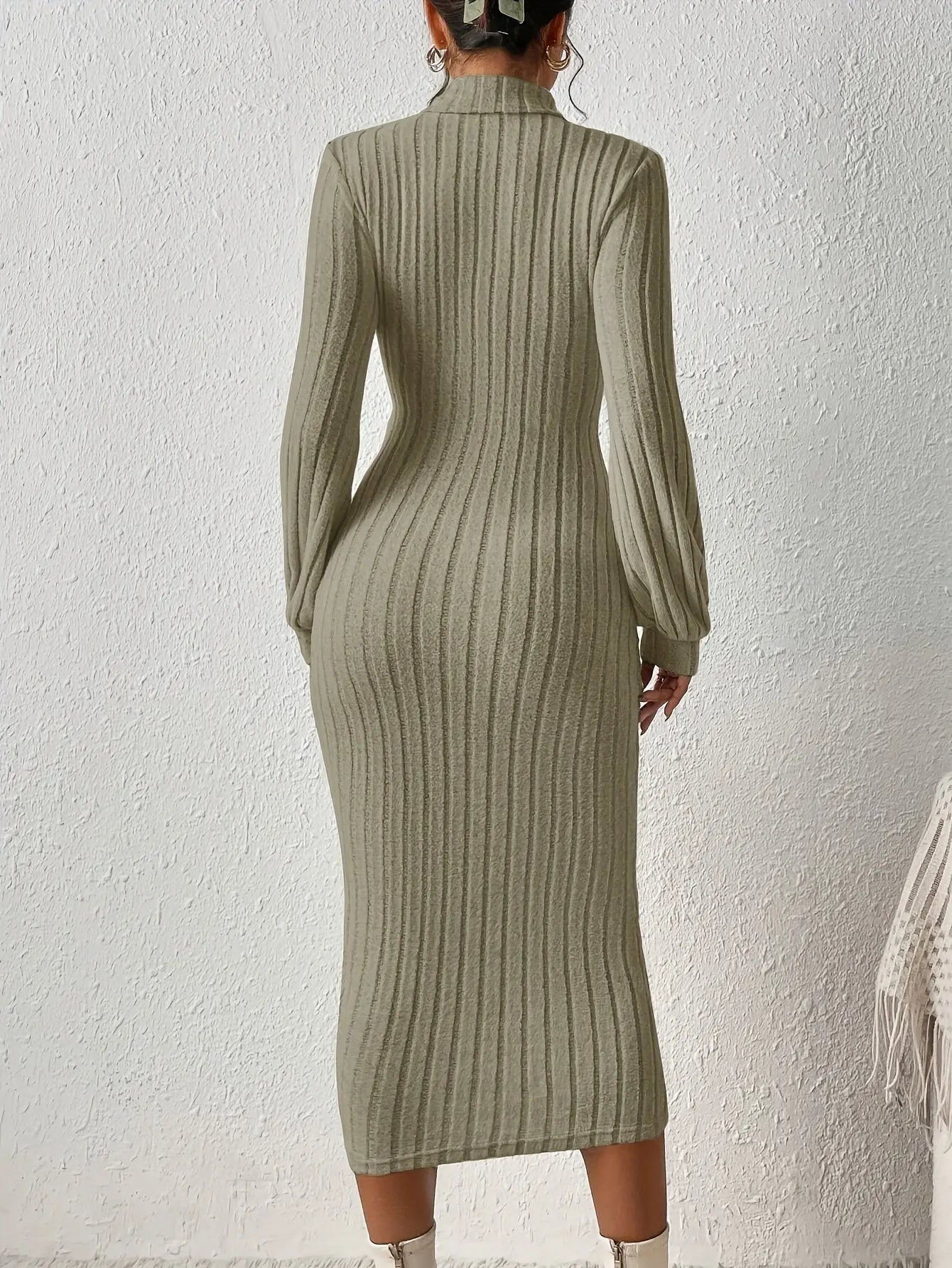 Elegant Long-Sleeve Turtleneck Bodycon Dress Temu