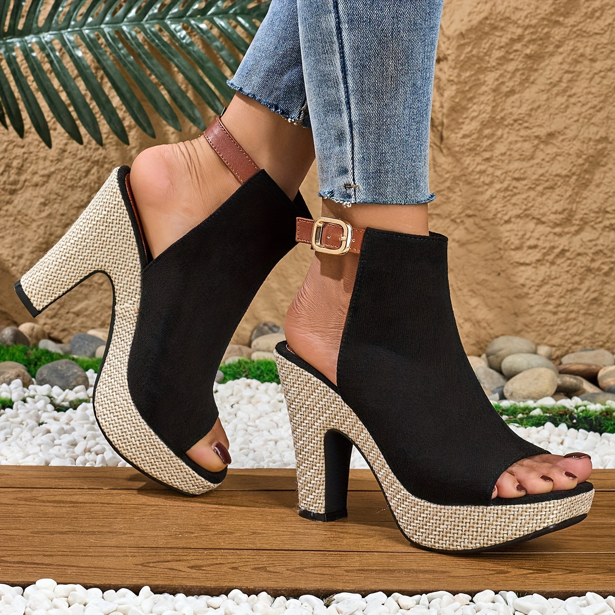 Boho High Heel Sandals – Square Toe, Buckle Detail, Elegant Party & Casual Shoes for Women