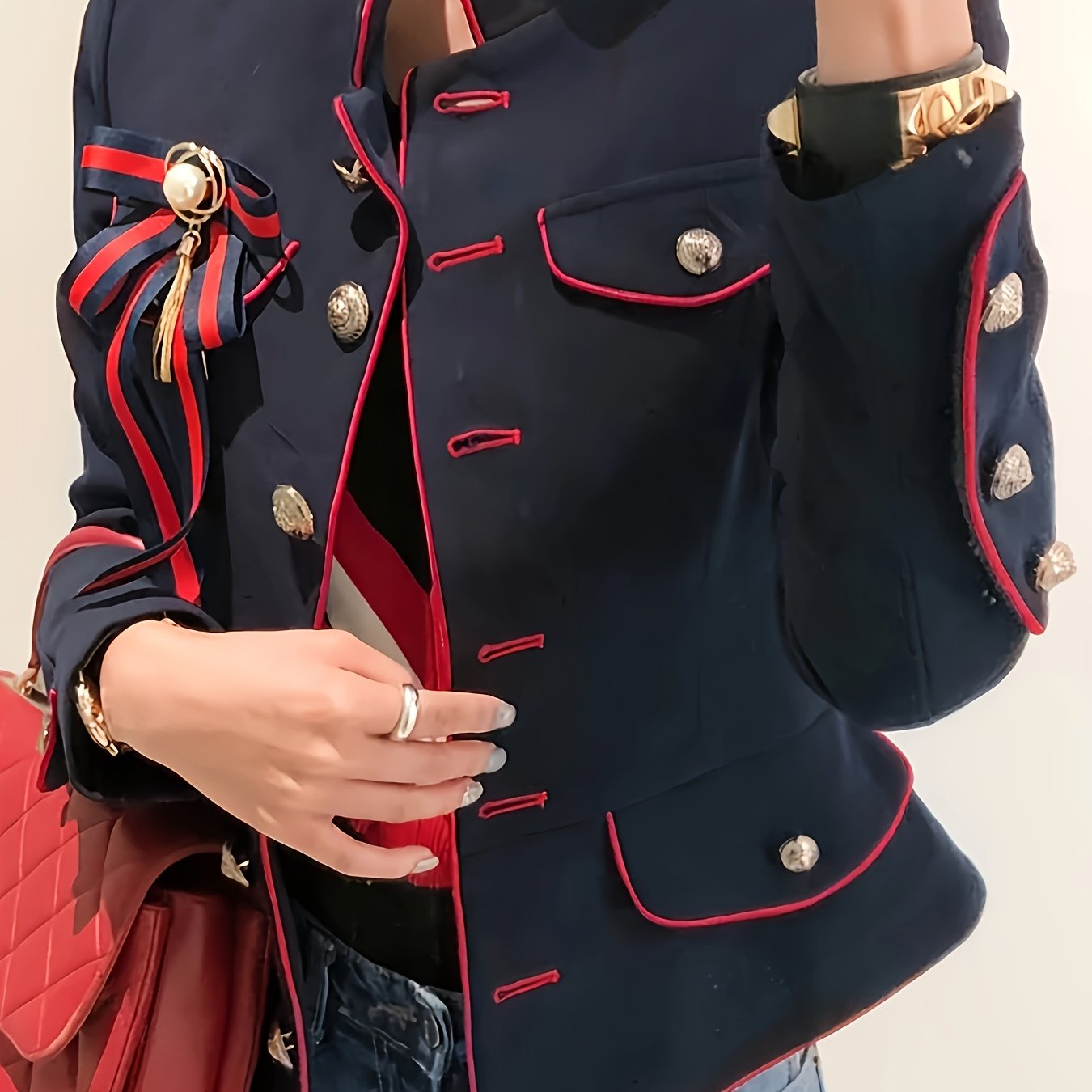 Elegant Slim Fit Jacket – Long Sleeve, Bowknot Detail, Solid Color Lightweight Coat