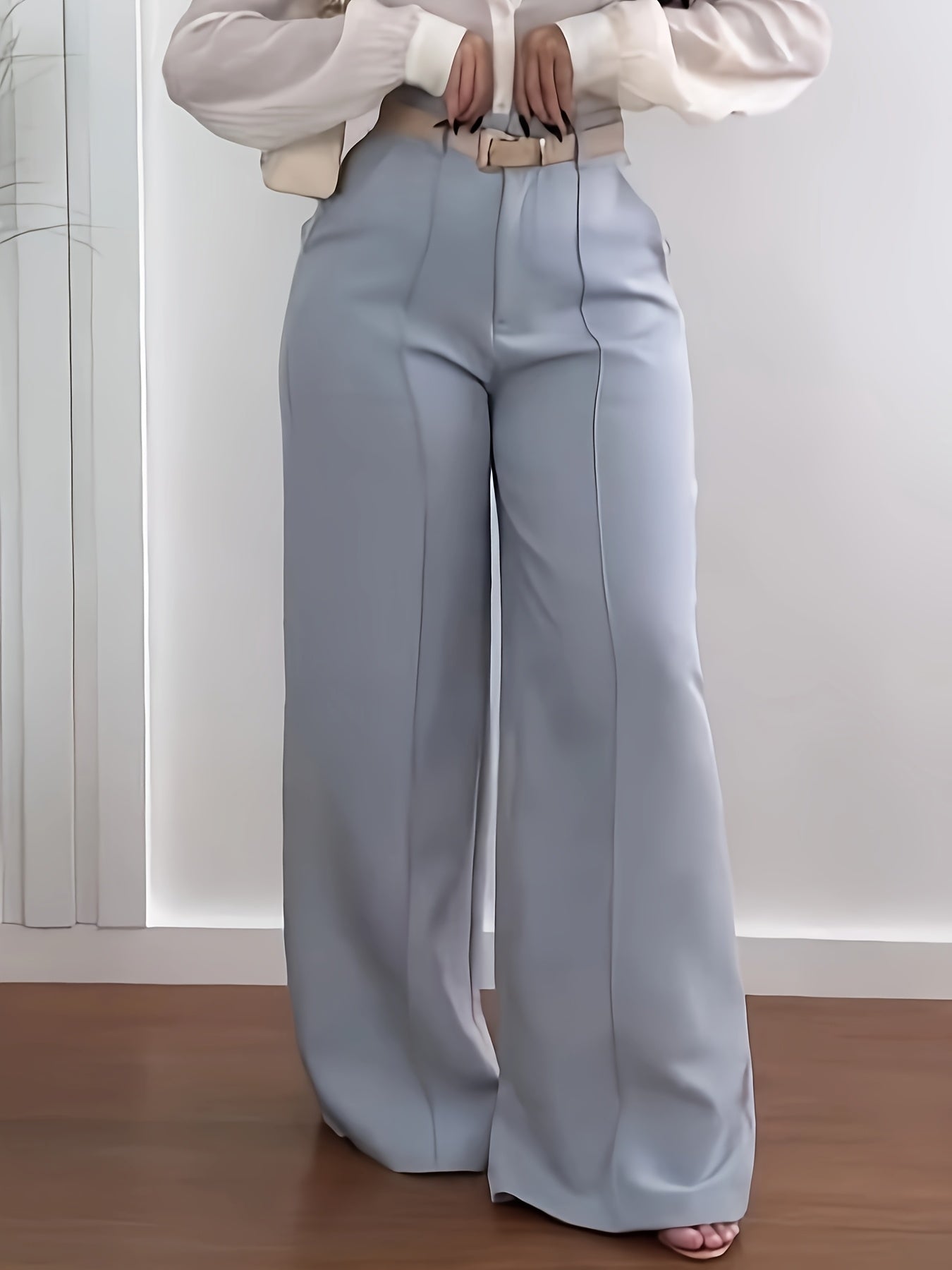 Light Blue Straight-Leg Trousers with Pockets – Chic, Polished & Versatile