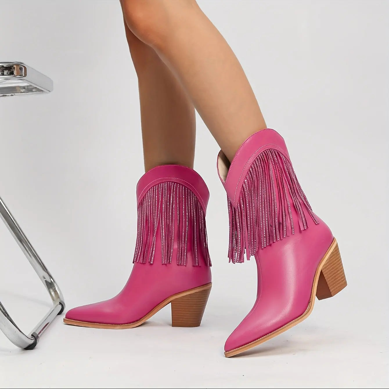 Rhinestone Crystal Fringe Western Boots Toshe Women's Fashions