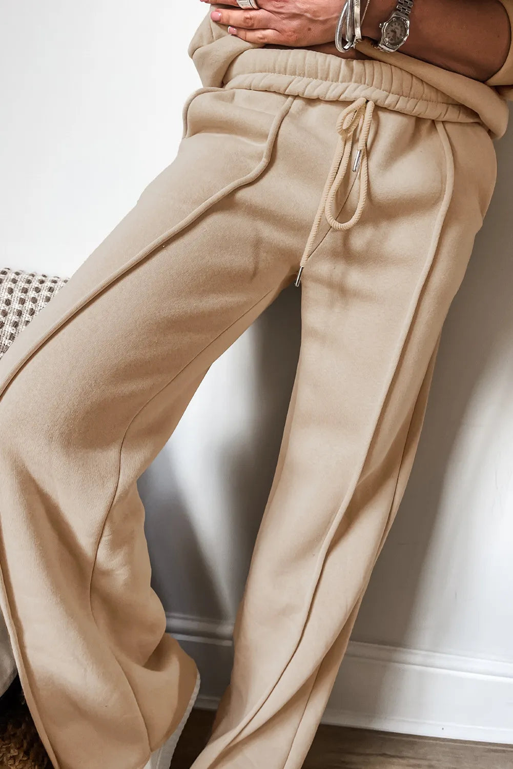 Trendsi zip-up long sleeve top and matching pants set, casual loungewear with a comfortable fit, shown in black.