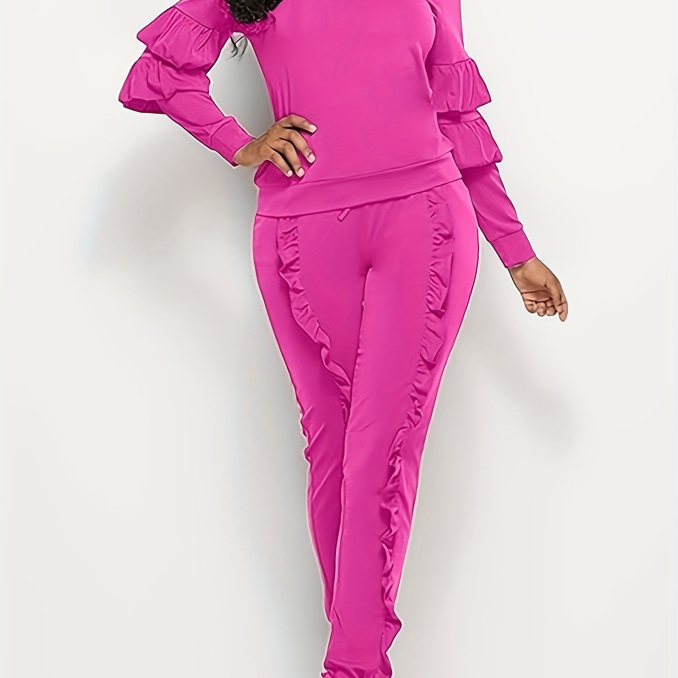 Ruffle-Sleeve Sweatshirt & Jogger Pants Tracksuit Set