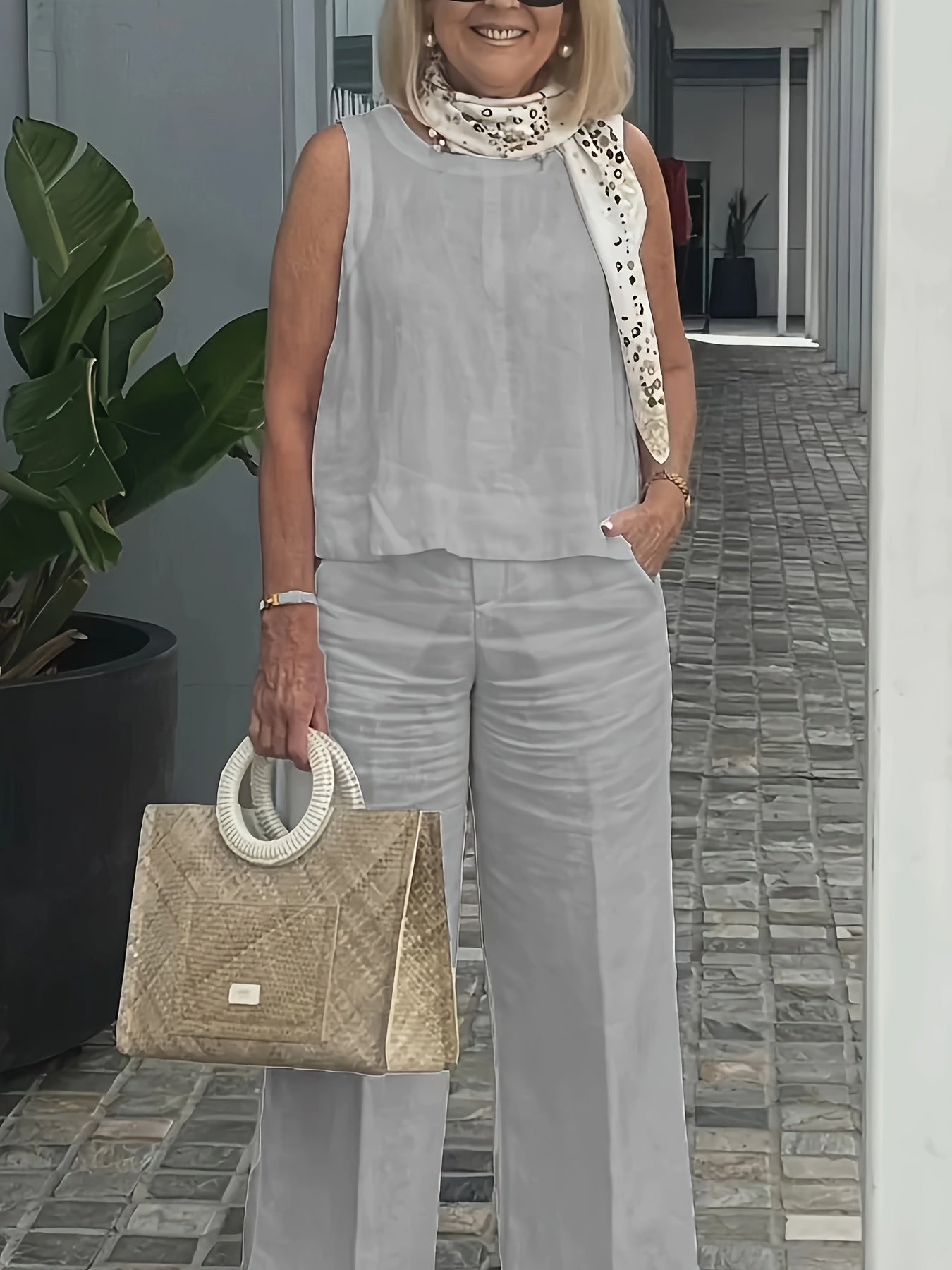 Chic Asymmetrical Top & High-Waist Wide-Leg Pants Set – 2-Piece Power Look