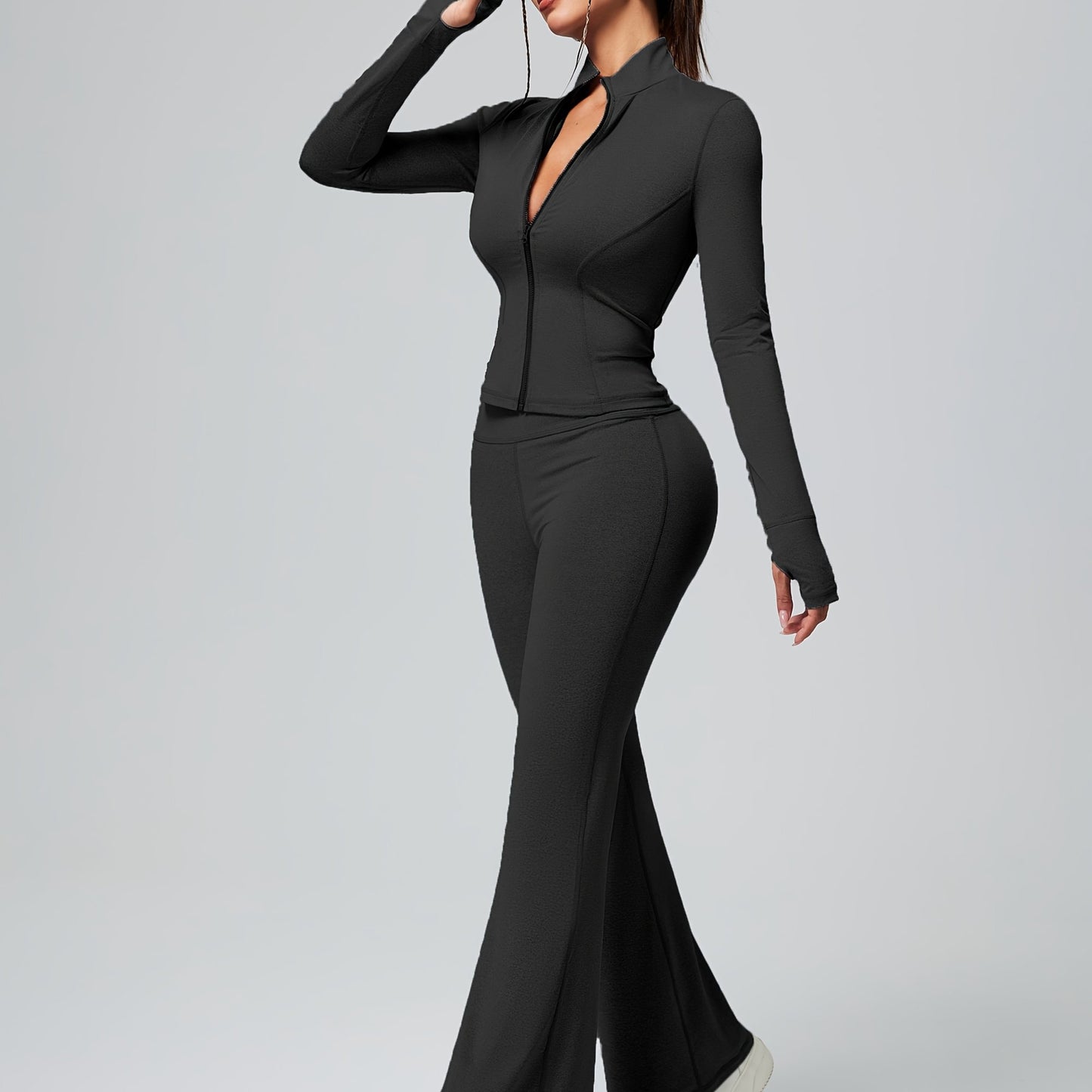 Fitted Sports Jacket & High-Waisted Flared Pants Set