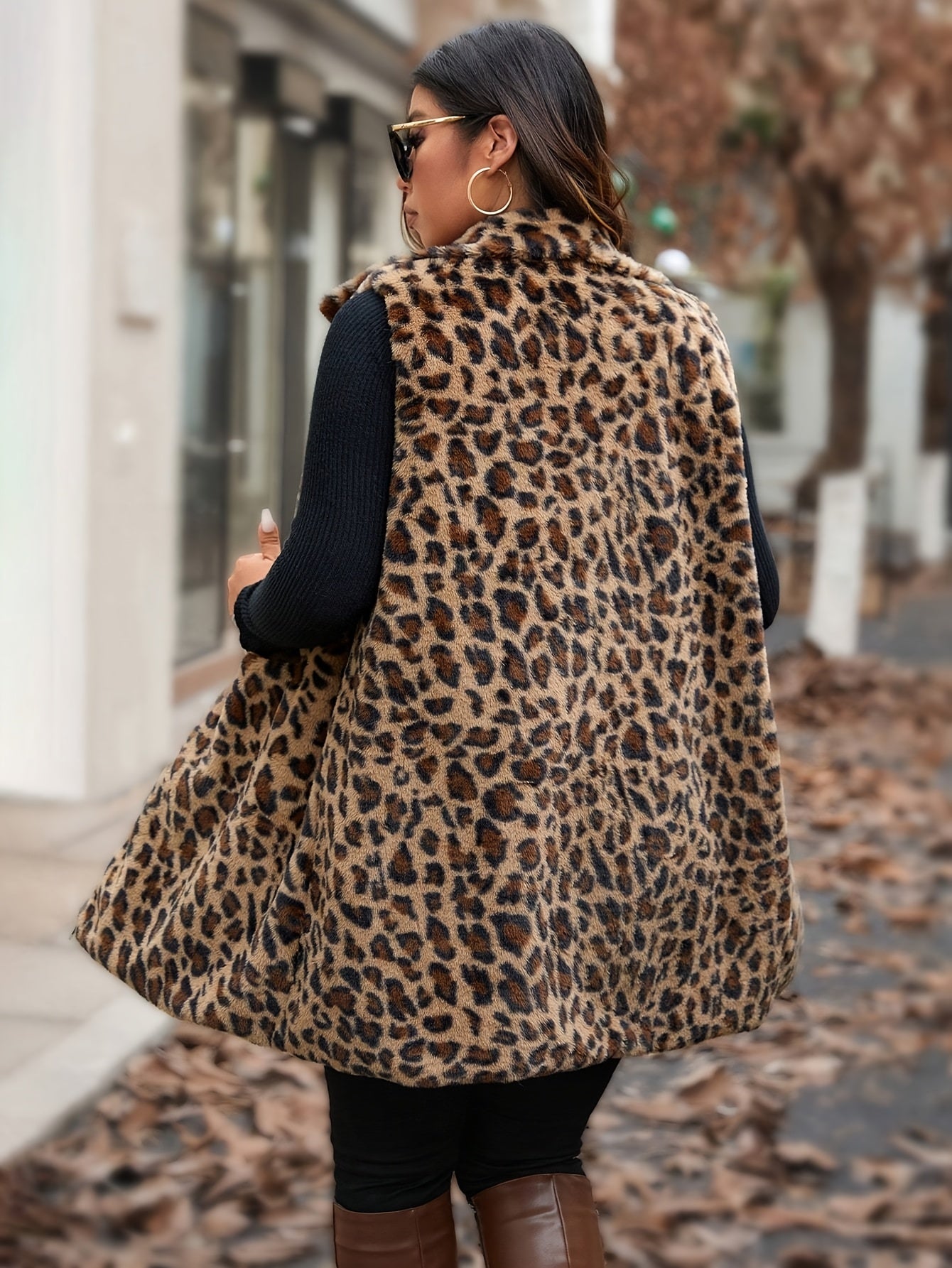 Leopard Print Faux Rabbit Fur Sleeveless Vest