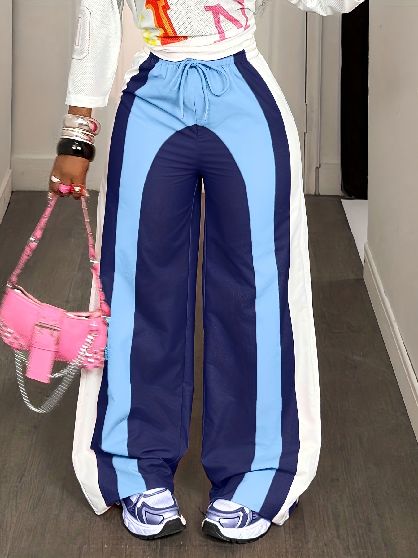 Color block Extra Wide Drawstring Pants