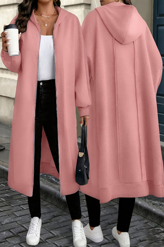 Hooded Zipper Front Long Overcoat