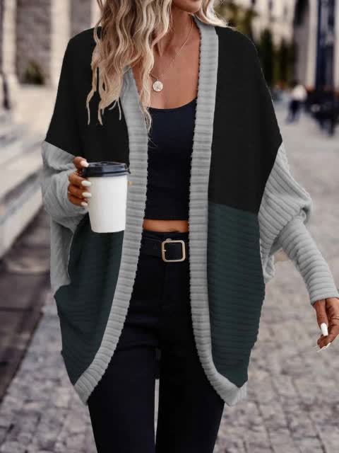 Color-Block Bat Wing Cardigan