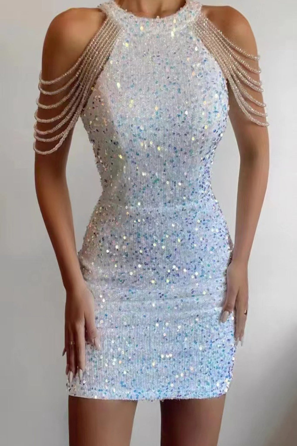 Sequin embellished bodycon mini dress for after 5 occasions, stylish and fitted design by Trendsi.