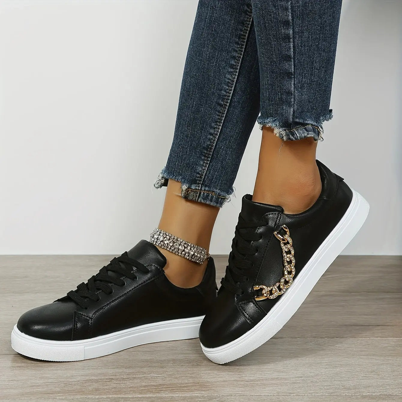 Low-Top Gold Chain Detail Sneakers Toshe Women's Fashions