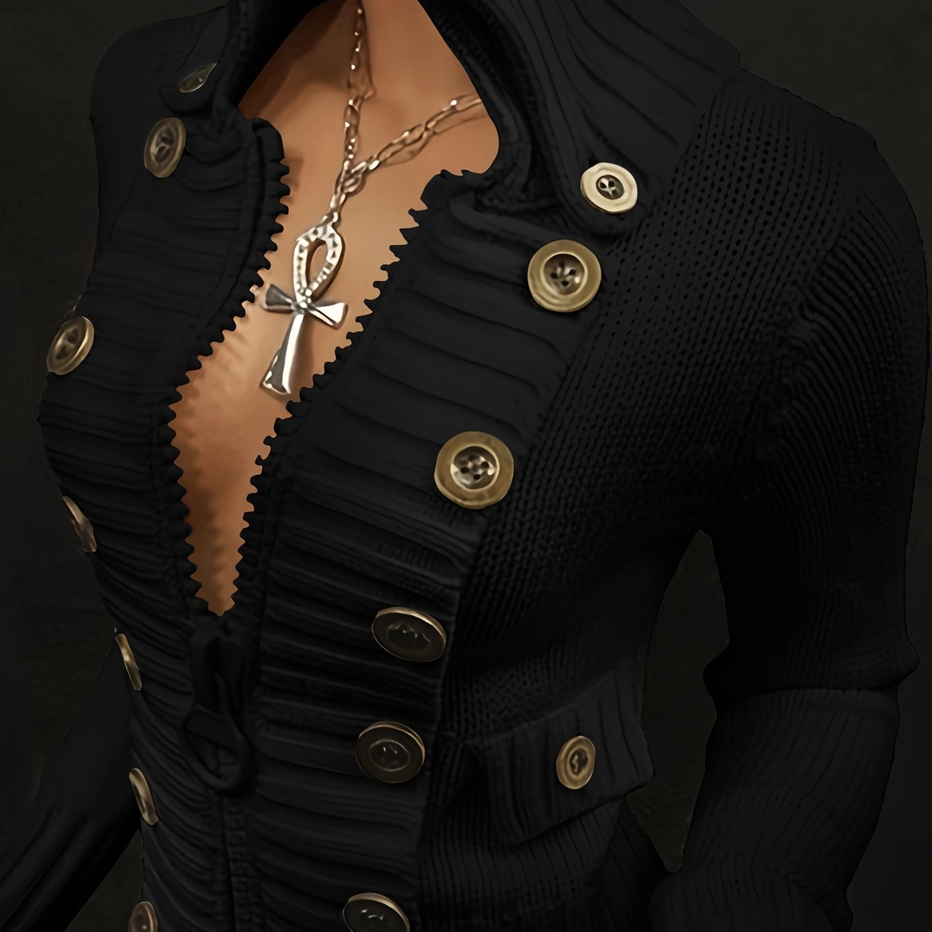 Slim Fit Cropped Cardigan with Statement Zipper & Decorative Buttons