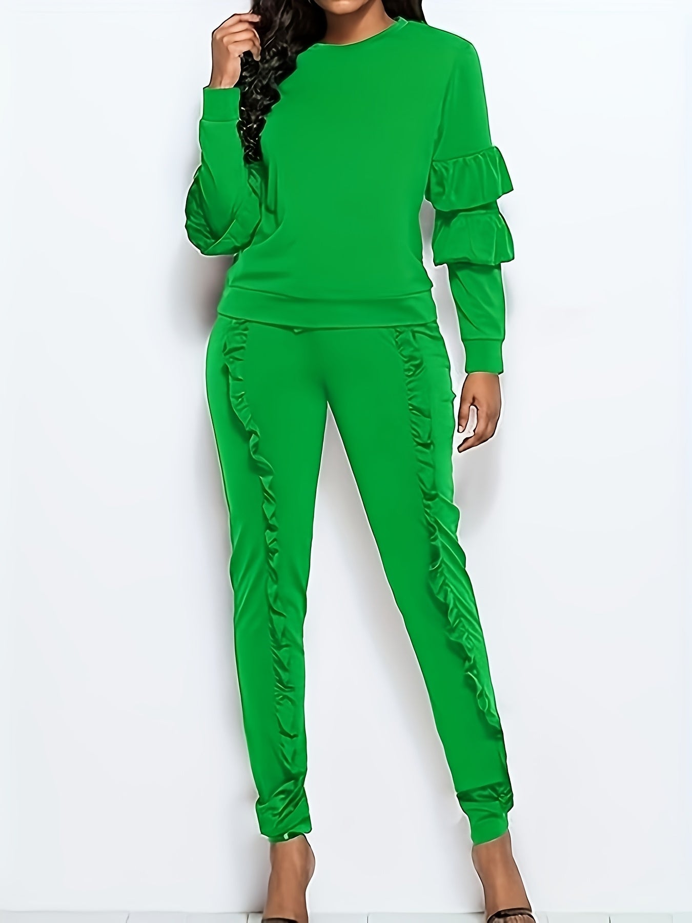 Ruffle-Sleeve Sweatshirt & Jogger Pants Tracksuit Set