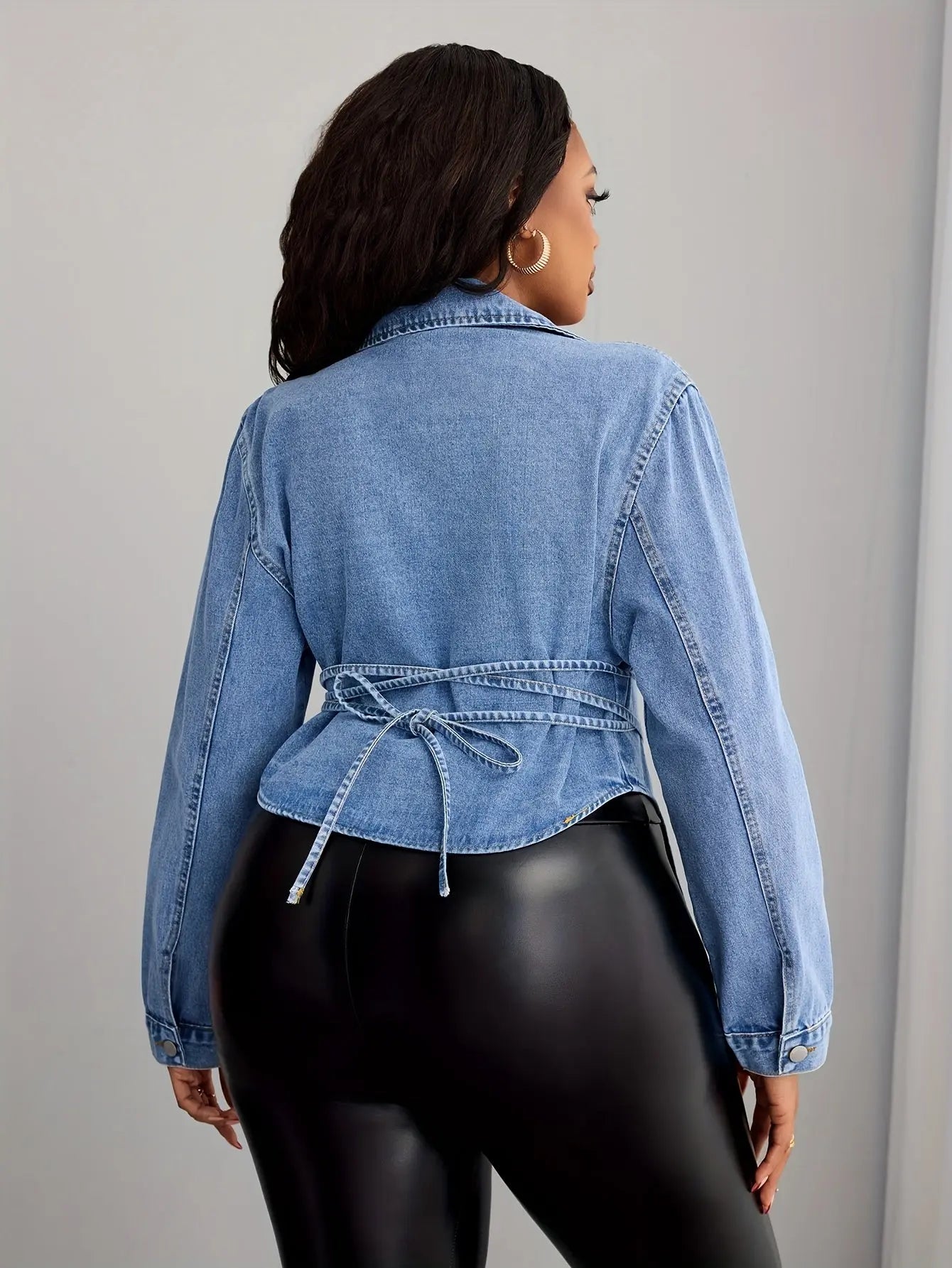 Light Blue Denim Tie-Up withSplits Denim Jacket Toshe Women's Fashions