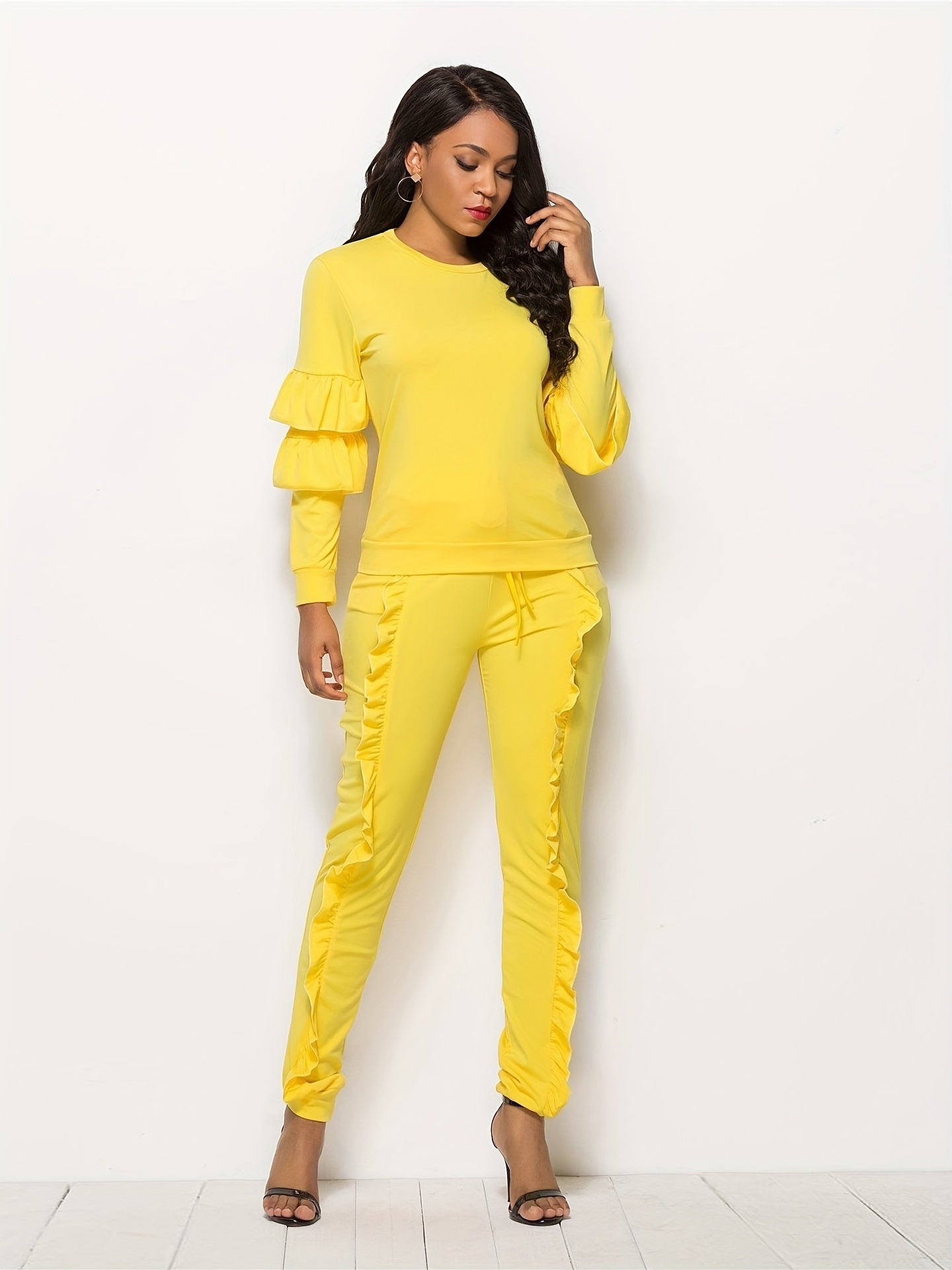 Ruffle-Sleeve Sweatshirt & Jogger Pants Tracksuit Set