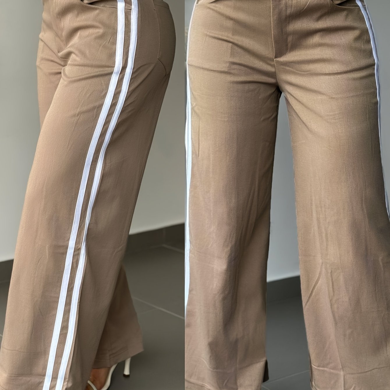 White Piping Stripe Wide-Leg Trousers