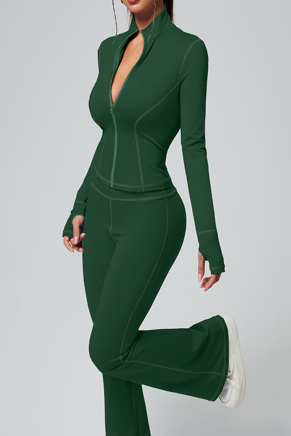 Fitted Sports Jacket & High-Waisted Flared Pants Set