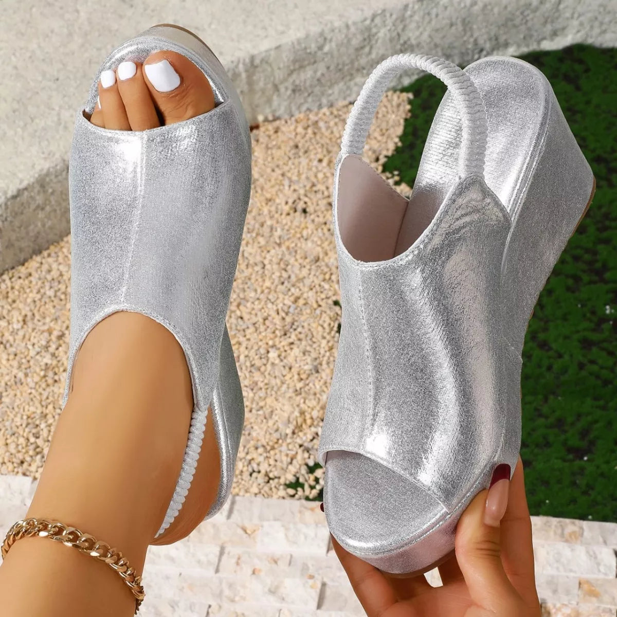Trendsi peep toe wedge sandals with open toe design and high platform heel, stylish summer footwear for women