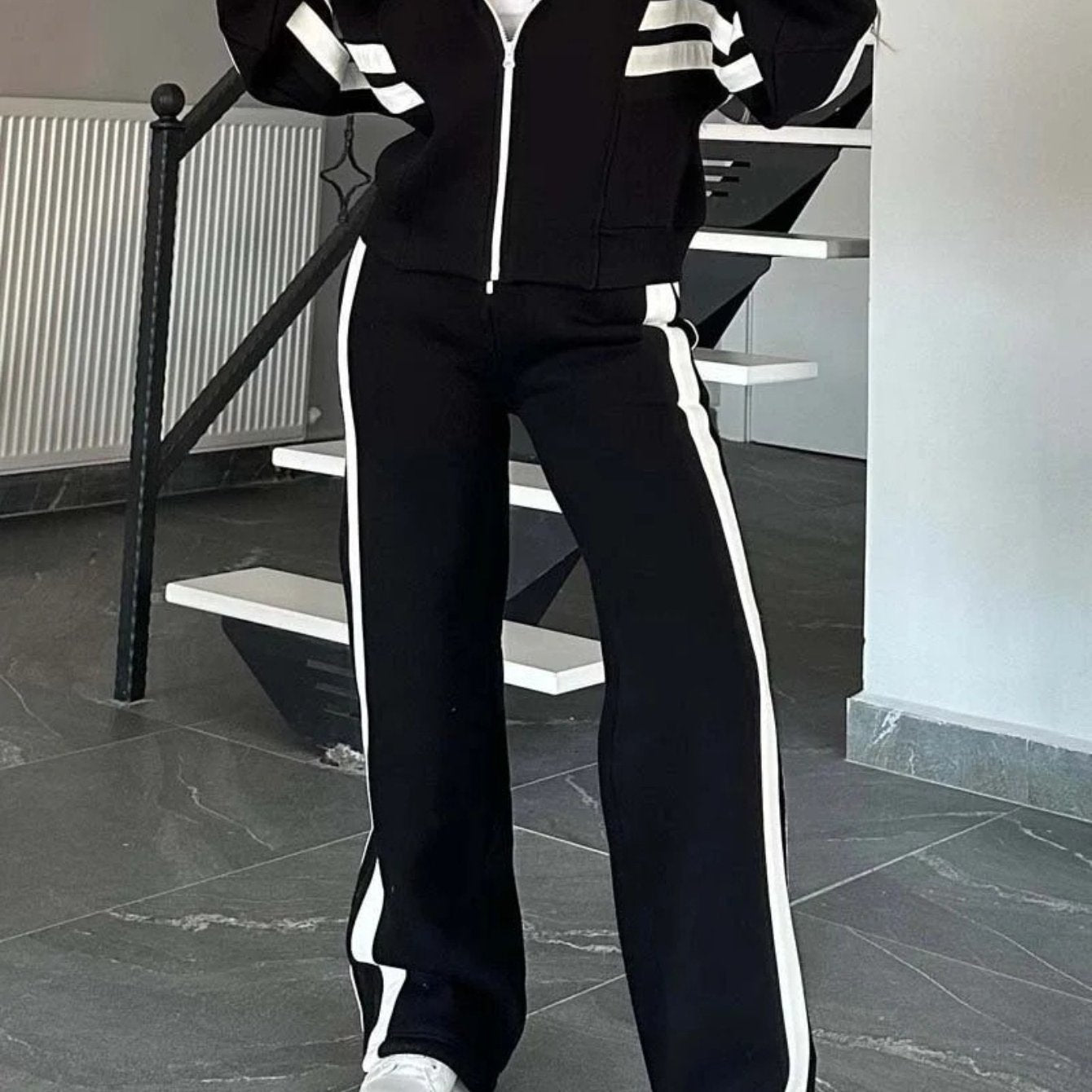 Striped Zipper Jacket and Pants Set