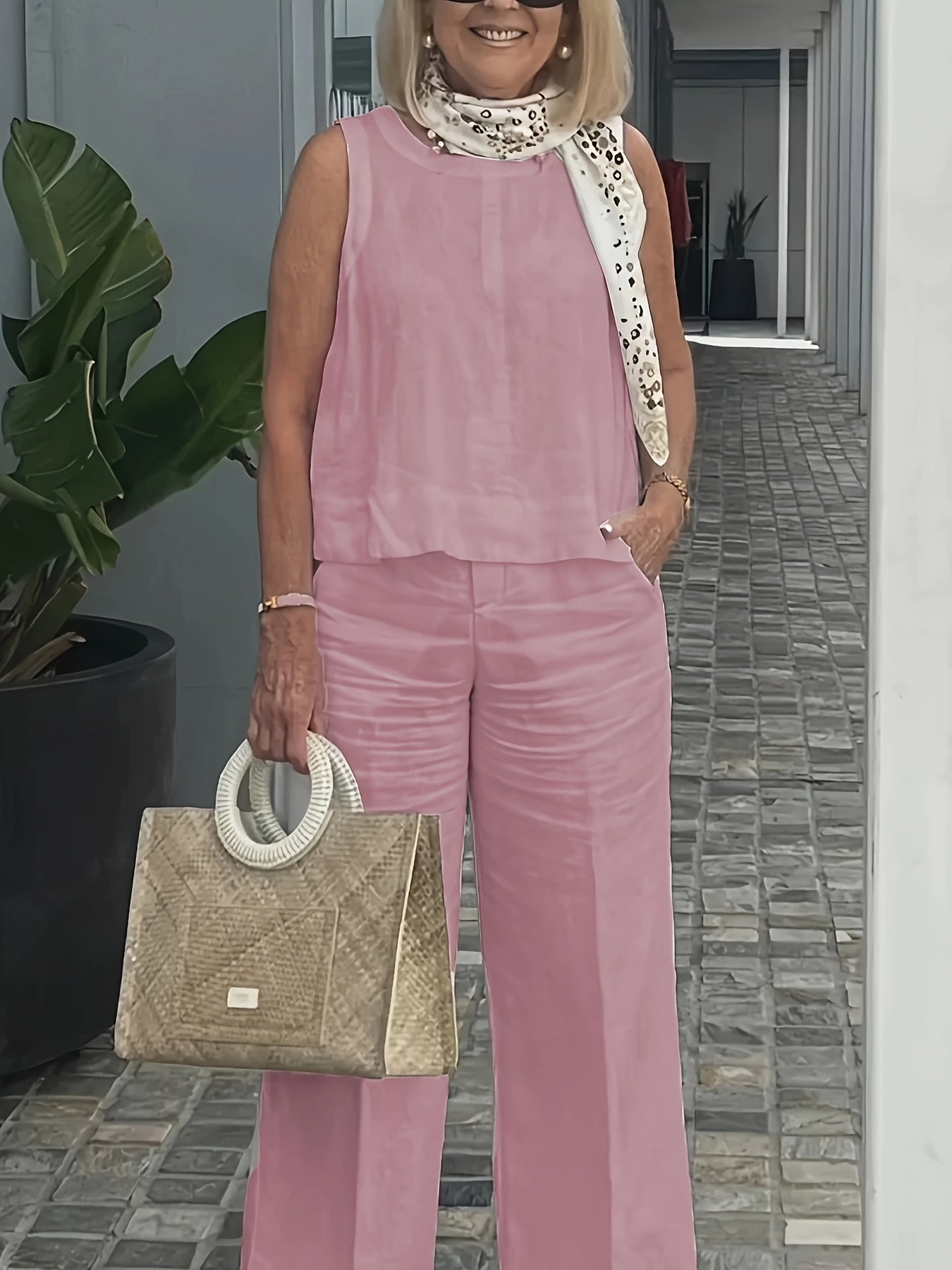 Chic Asymmetrical Top & High-Waist Wide-Leg Pants Set – 2-Piece Power Look
