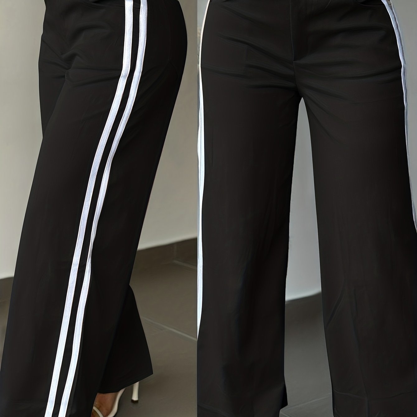 White Piping Stripe Wide-Leg Trousers