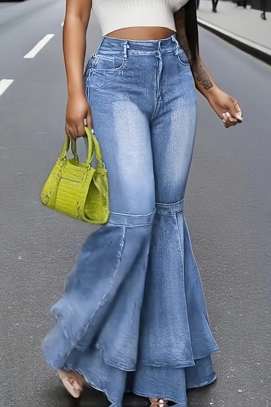 Layered Flare Wide-Leg Jeans – High-Waisted Statement Denim