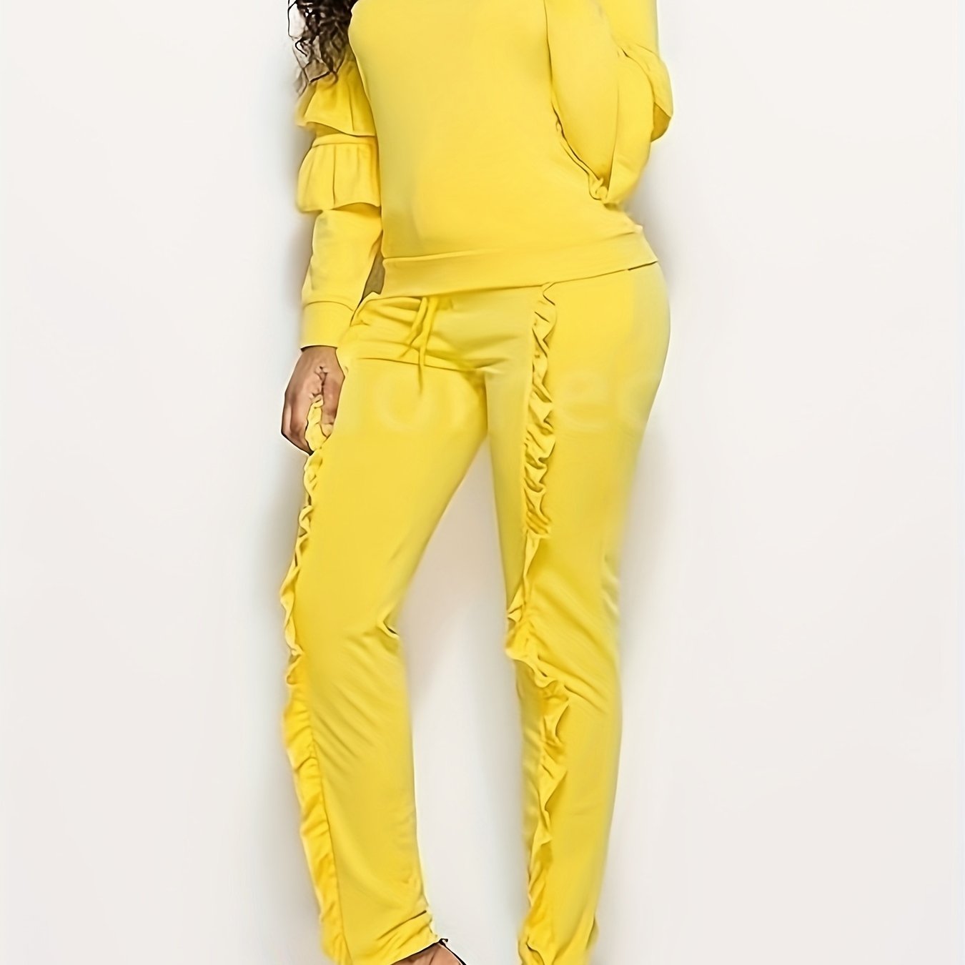 Ruffle-Sleeve Sweatshirt & Jogger Pants Tracksuit Set