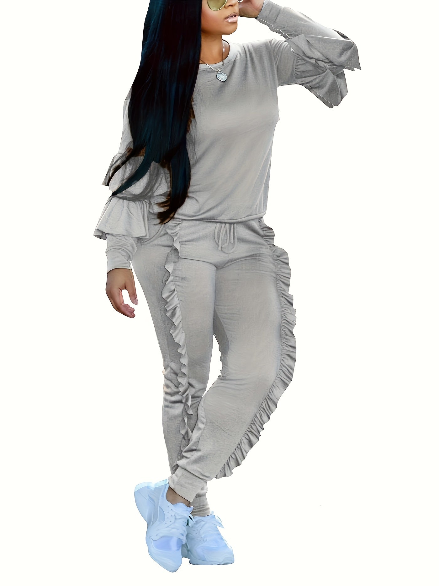 Ruffle-Sleeve Sweatshirt & Jogger Pants Tracksuit Set