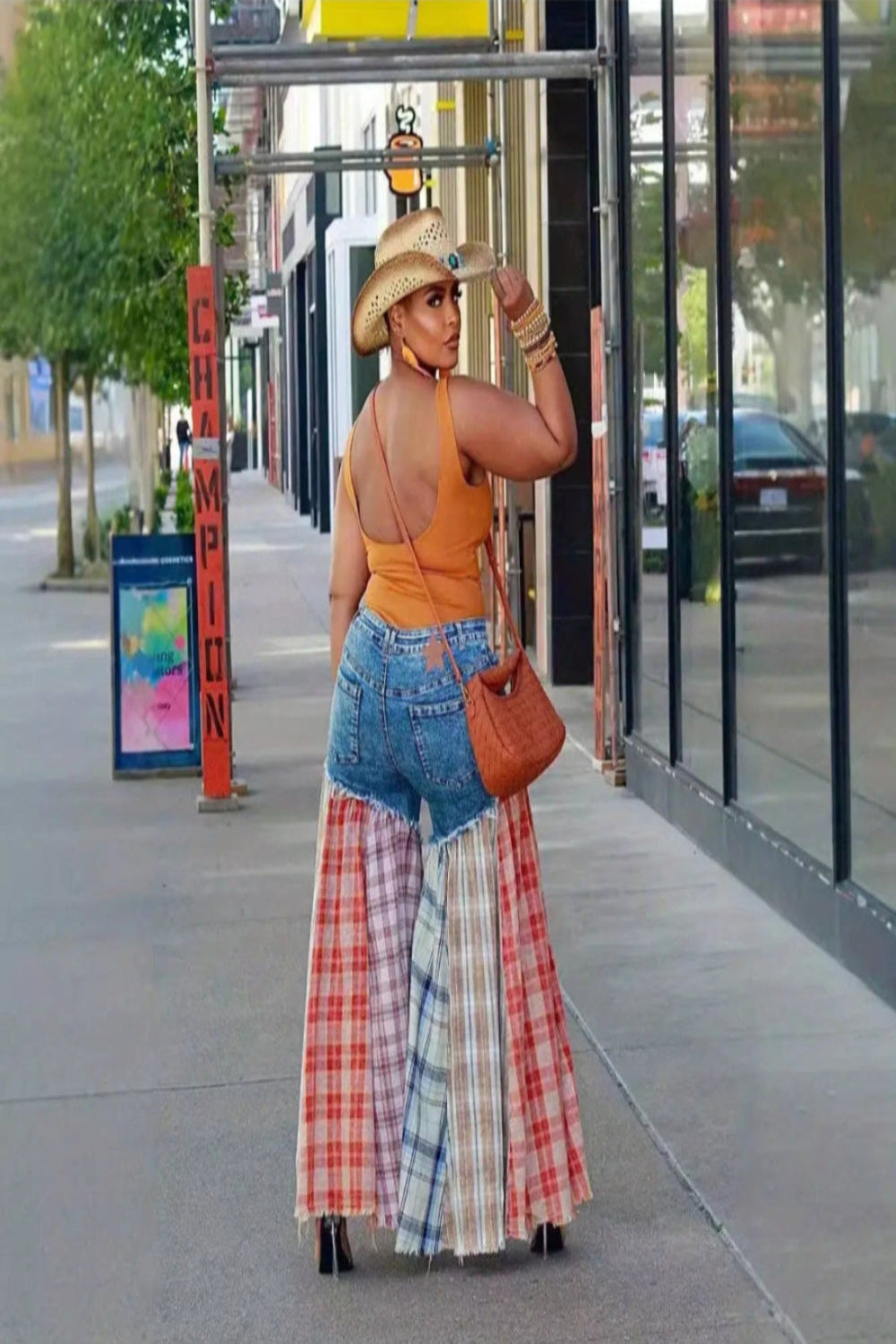 Blue Jean and Plaid Wide-Leg Jeans Toshe Women's Fashions