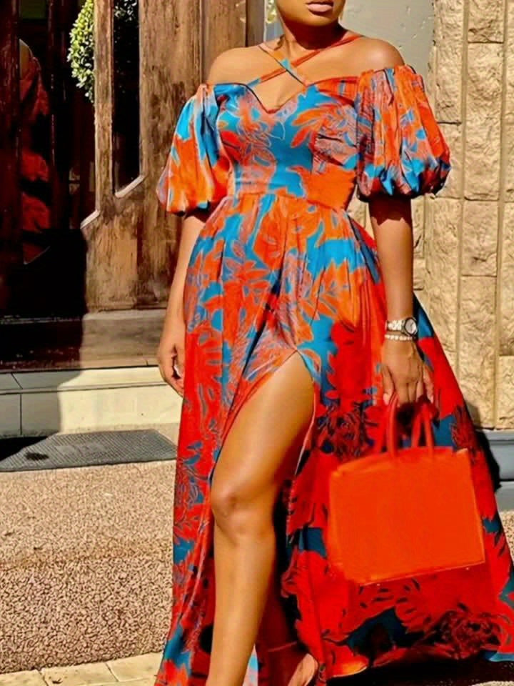 Tropical Print Criss Cross Mini Dress