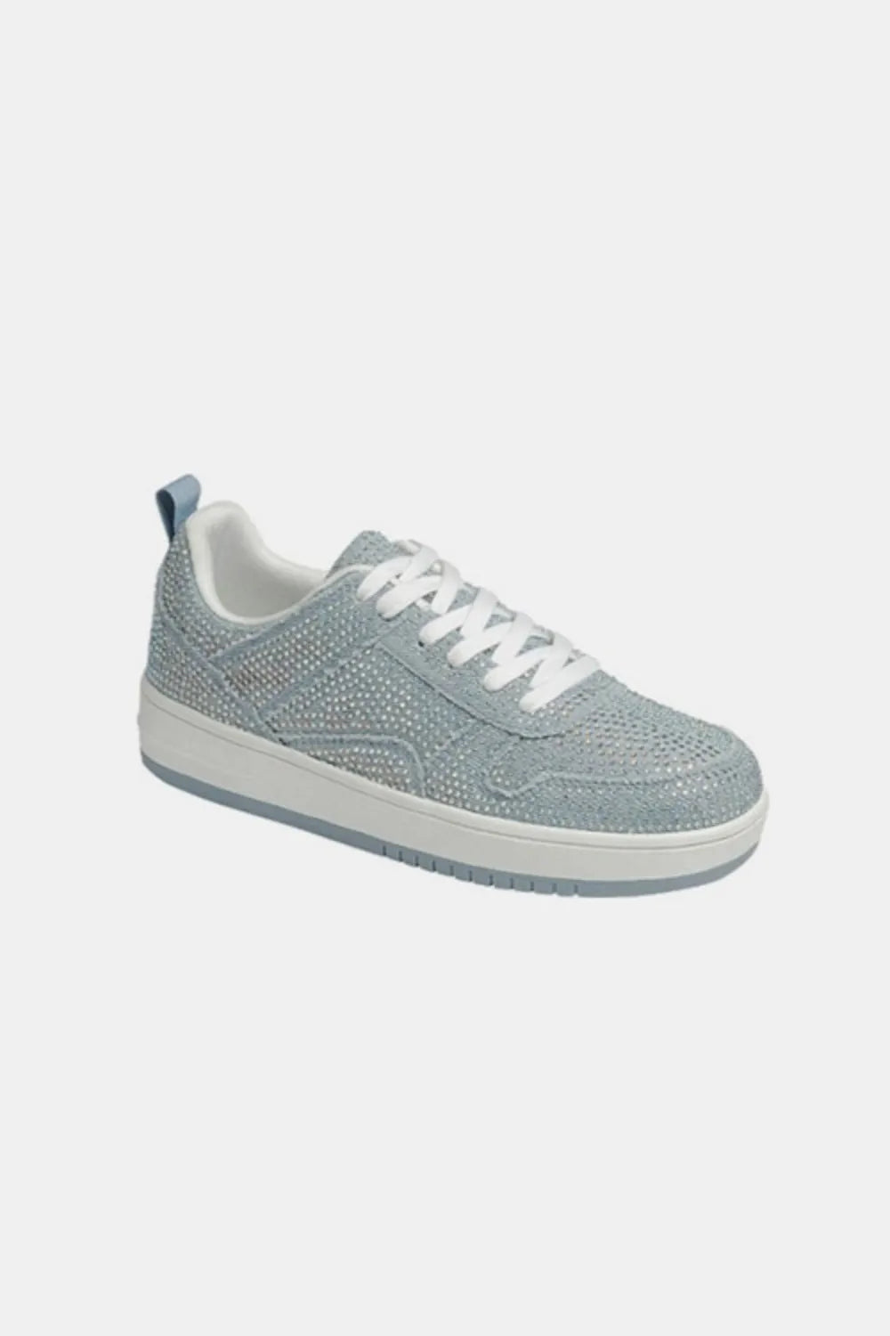 Blue denim rhinestone platform flat sneakers from Trendsi with sparkling rhinestones and casual sneaker design.