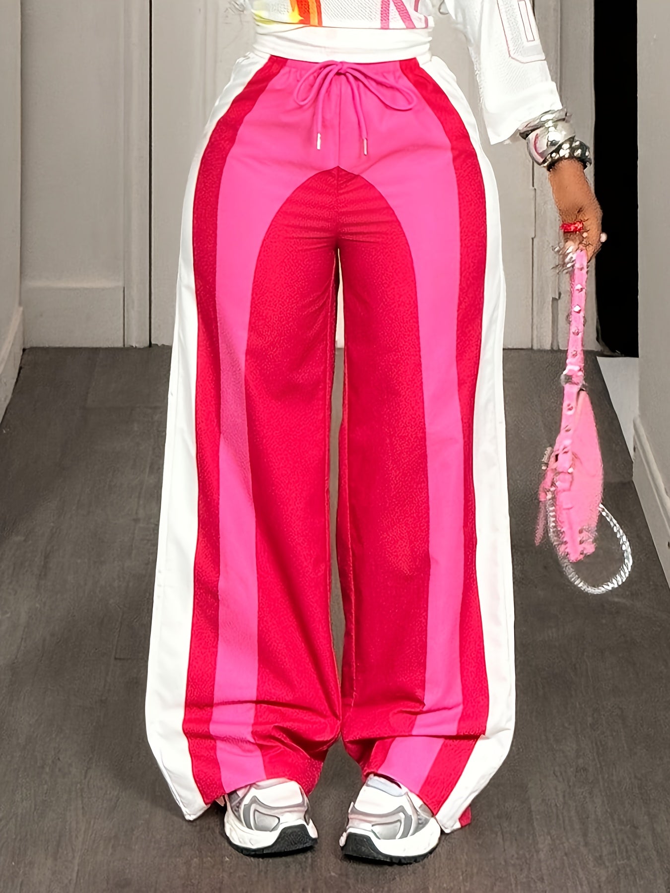 Color block Extra Wide Drawstring Pants