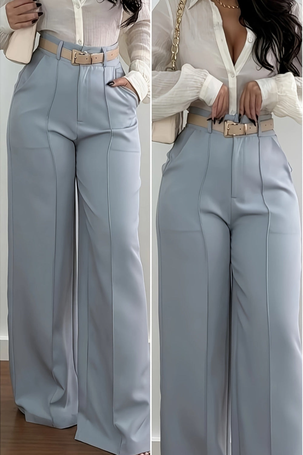 Light Blue Straight-Leg Trousers with Pockets – Chic, Polished & Versatile