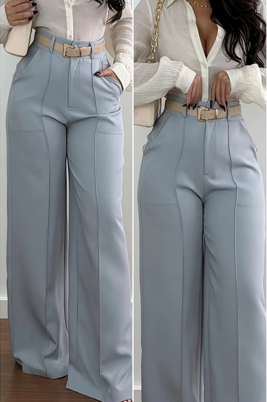 Light Blue Straight-Leg Trousers with Pockets – Chic, Polished & Versatile