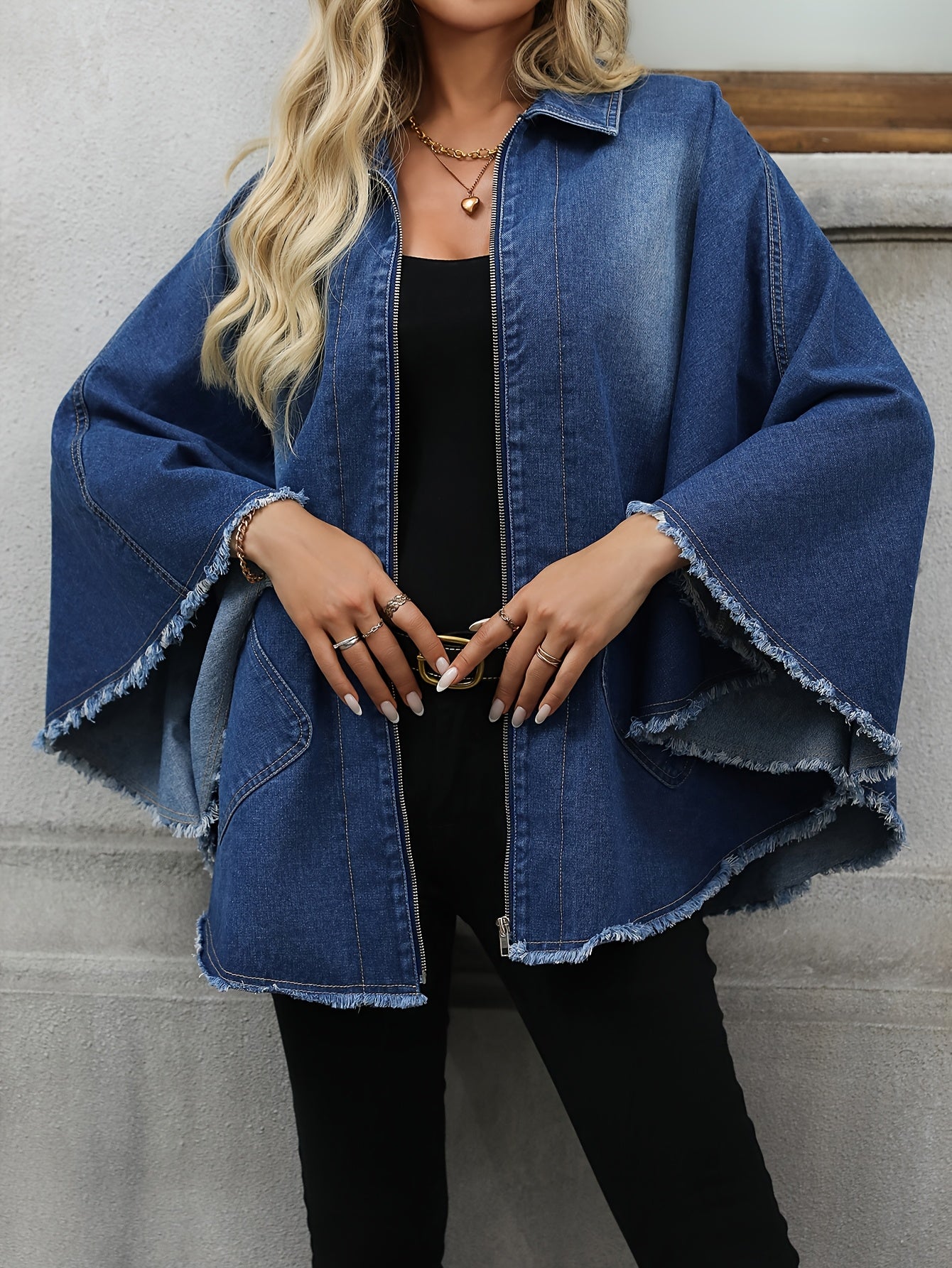 Denim Zipper Cloak Top