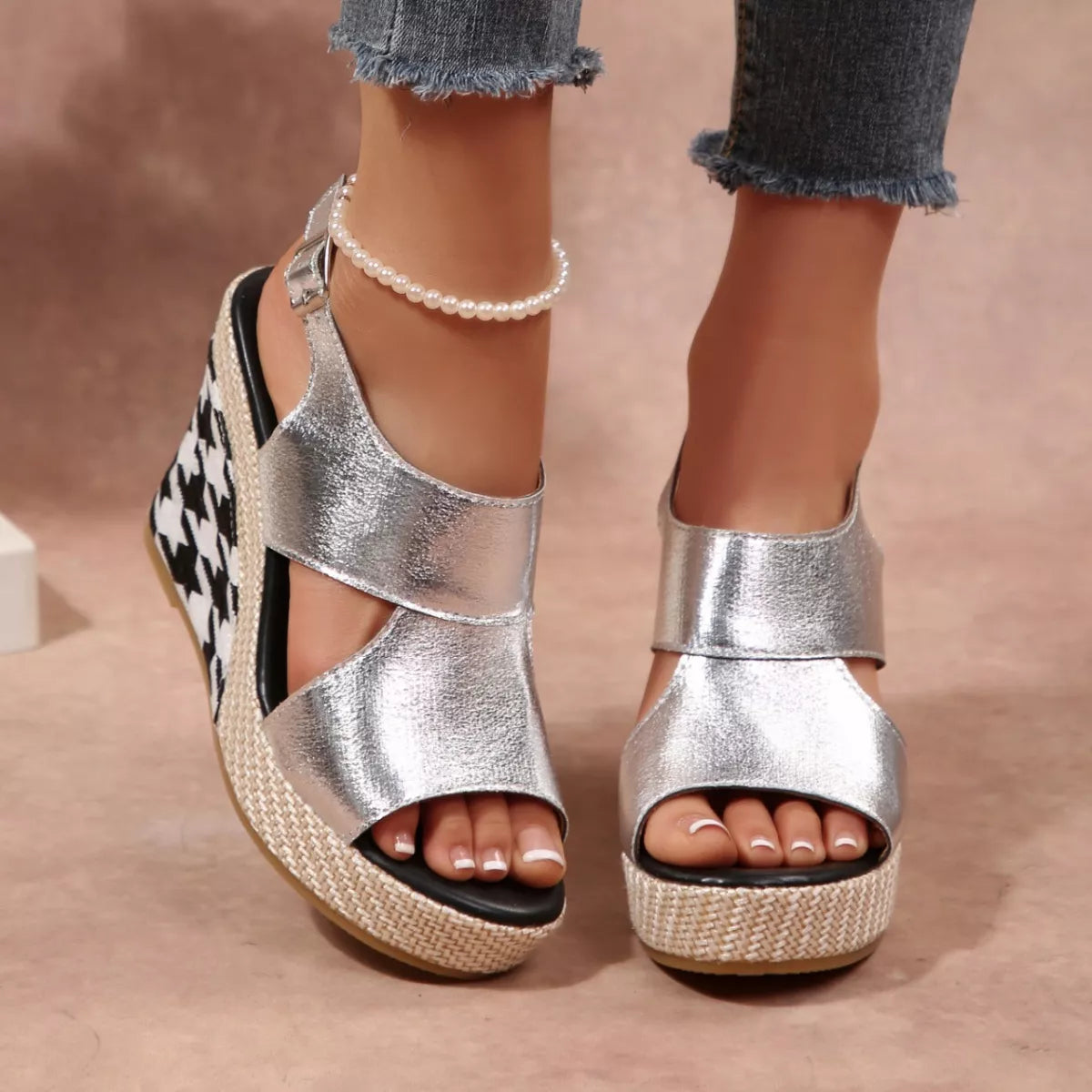 Open toe wedge sandals by Trendsi featuring a stylish design with ankle straps and a comfortable platform sole.