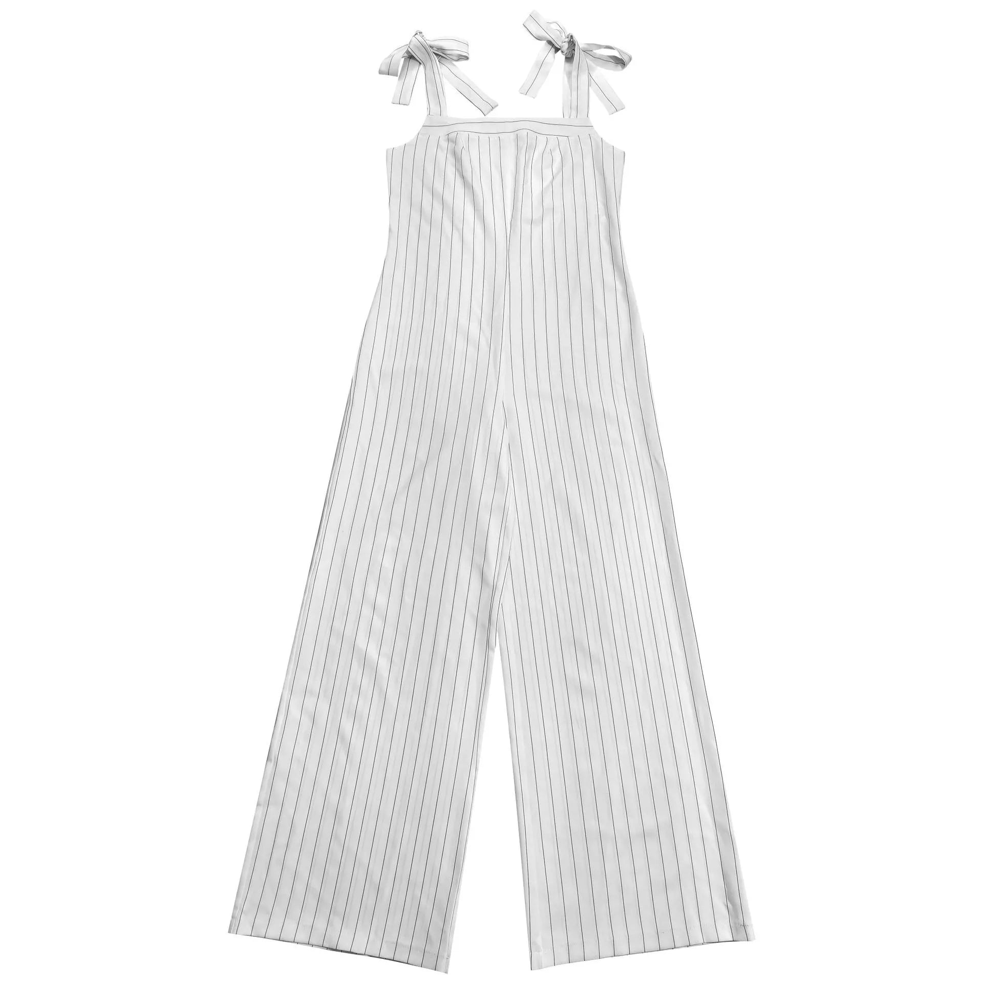 Striped tie-shoulder wide-leg jumpsuit from Trendsi, featuring a stylish design with shoulder ties and flowing wide-leg pants.