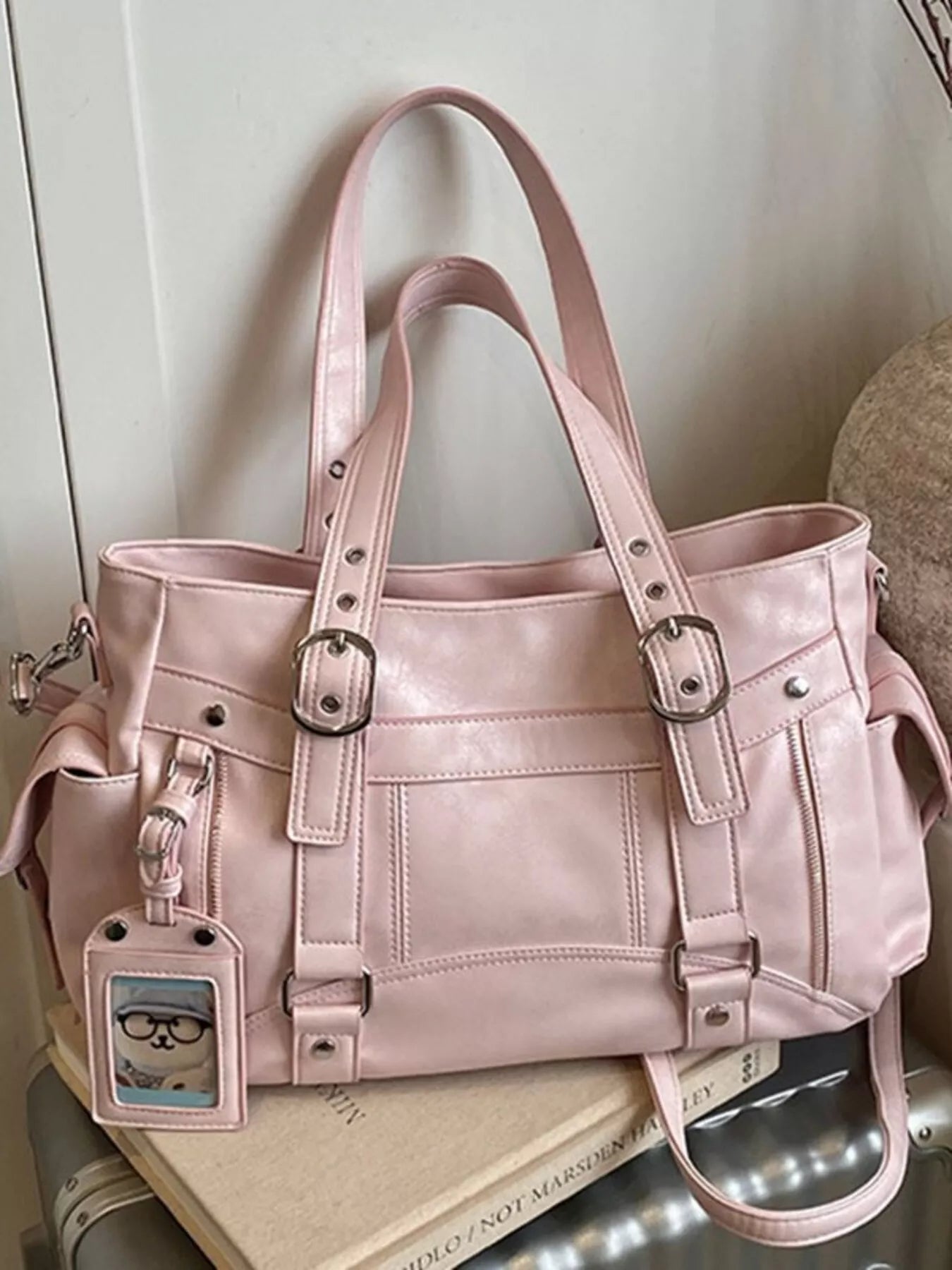 Trendsi buckle decor shoulder bag featuring a stylish handbag design with a buckle detail, crafted for fashionable everyday use.