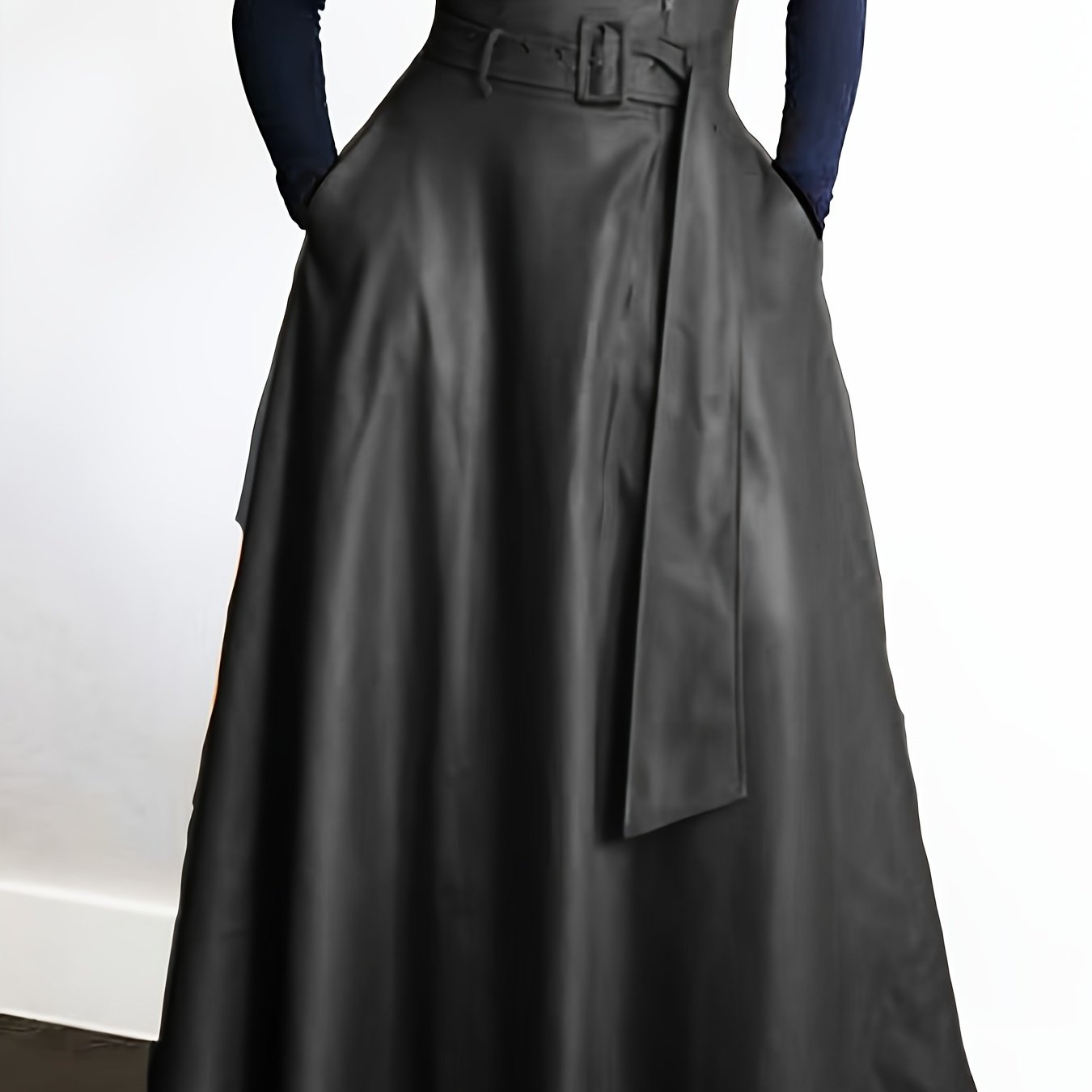 Vibrant High-Waisted Belted Faux Leather Skirt with Side Zipper Pockets