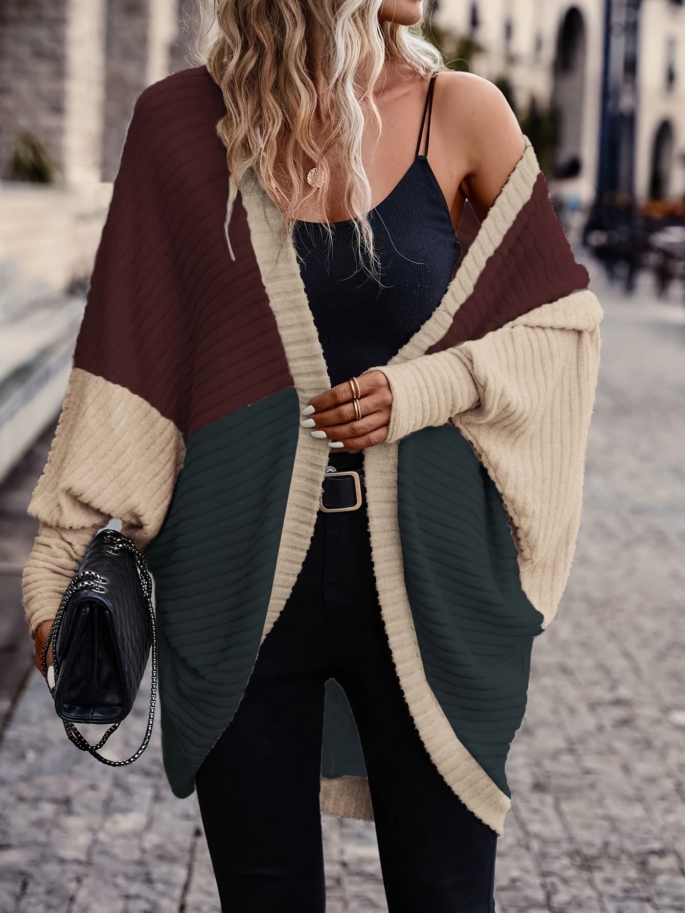 Color-Block Bat Wing Cardigan