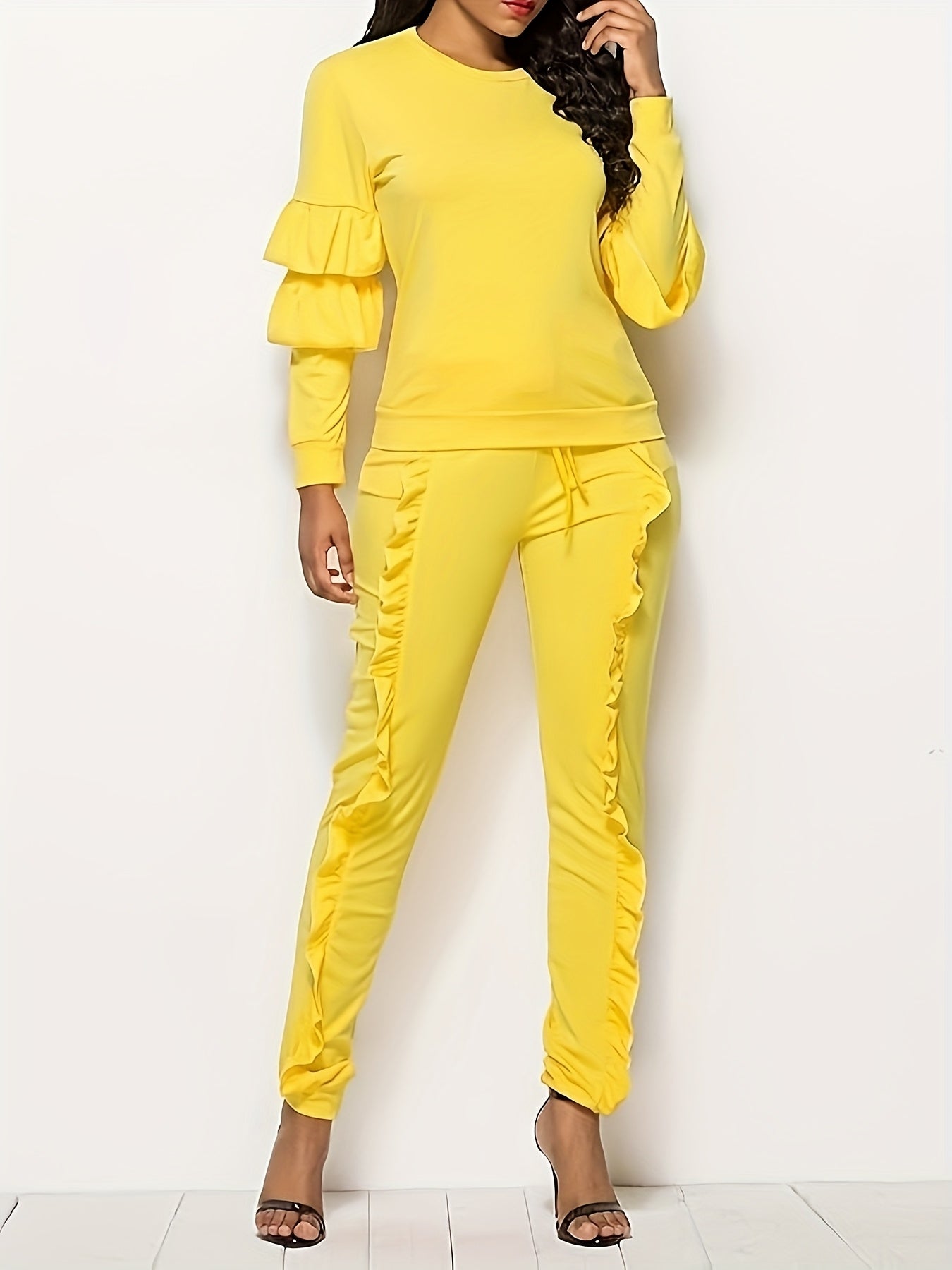 Ruffle-Sleeve Sweatshirt & Jogger Pants Tracksuit Set