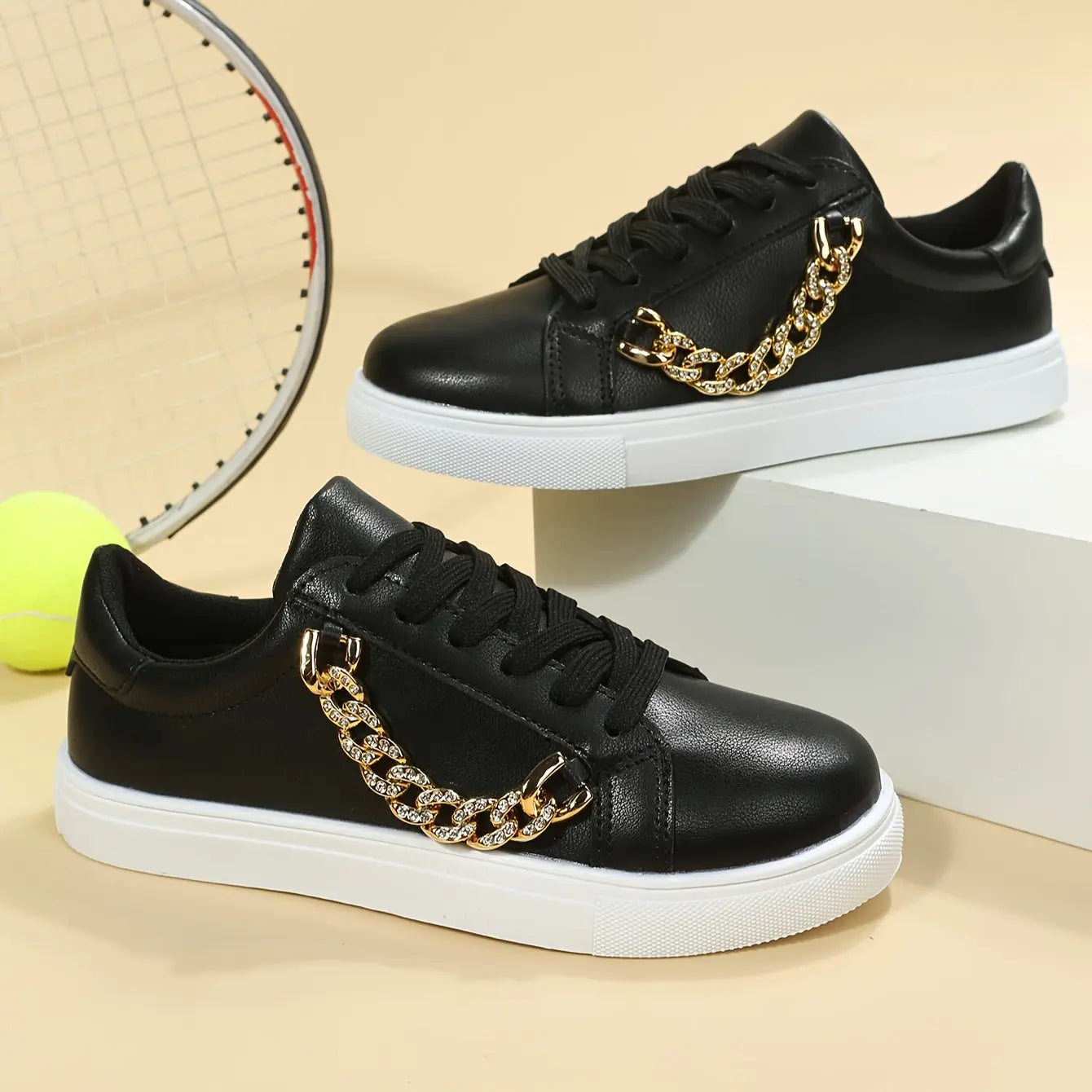 Low-Top Gold Chain Detail Sneakers Toshe Women's Fashions