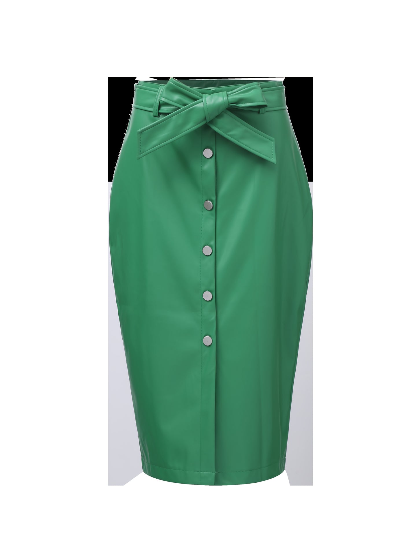 Green Faux Leather Skirt with Belt