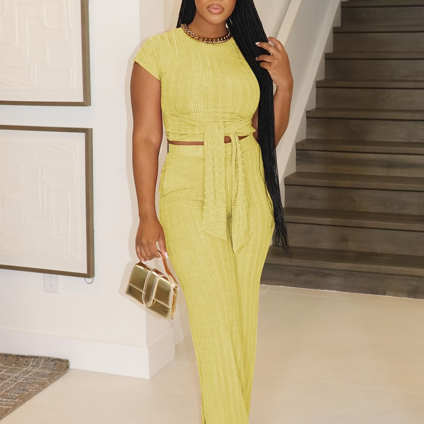 Belted Crop Top & Wide Leg Lounge Set