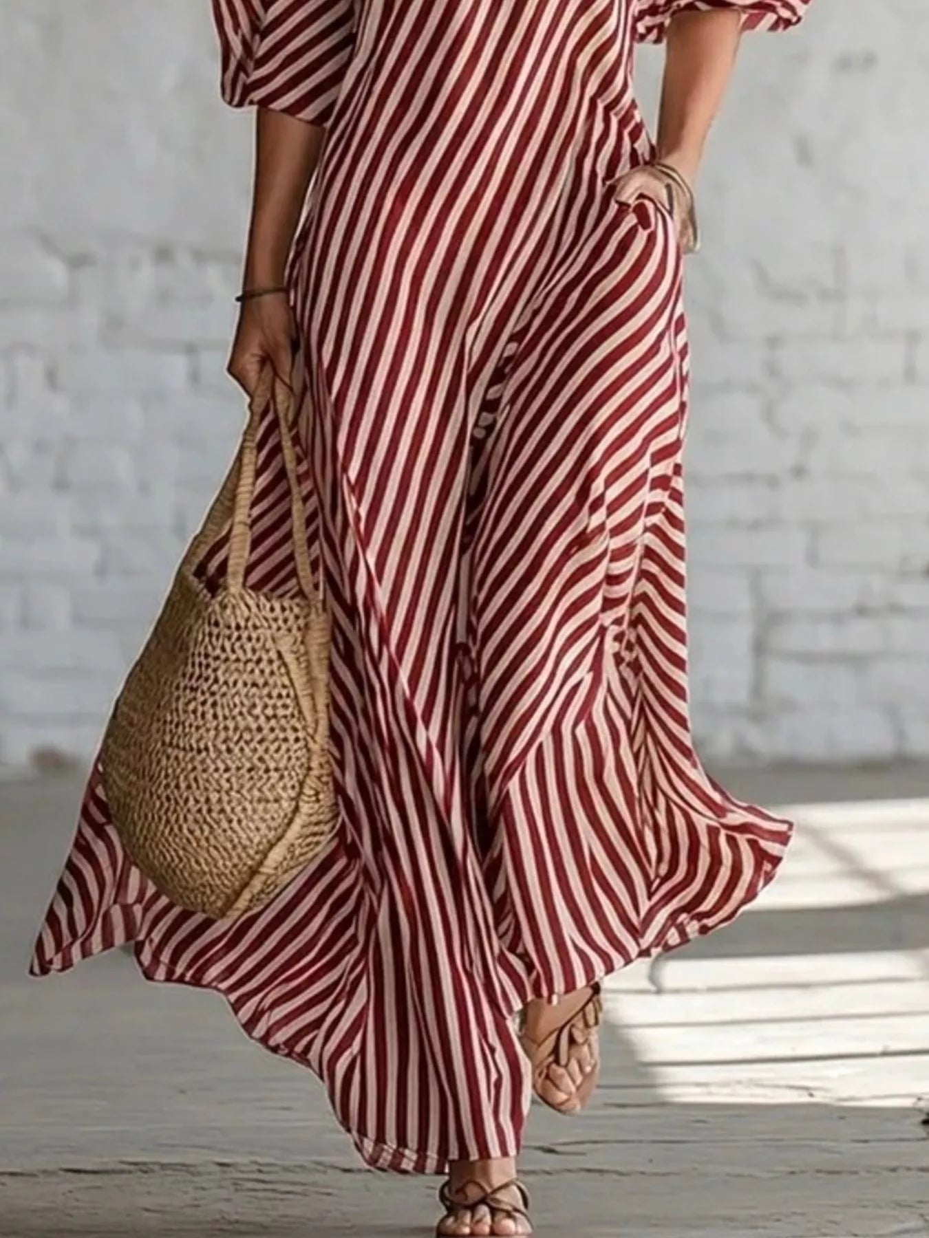 Striped one-shoulder maxi dress from Trendsi, flowing design with bold horizontal stripes, perfect for stylish summer wear.