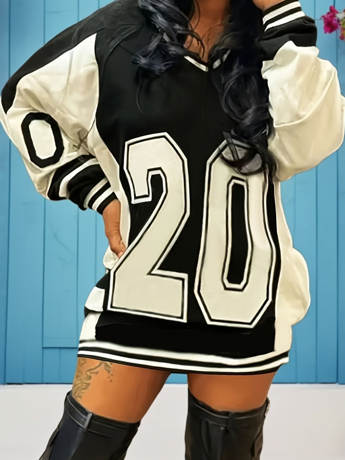 '20' Jersey Style V-Neck Mini Dress