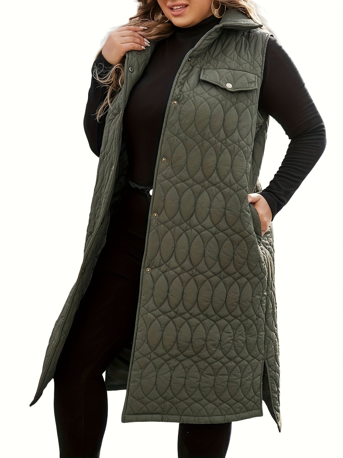Quilted Army Green Sleeveless Vest