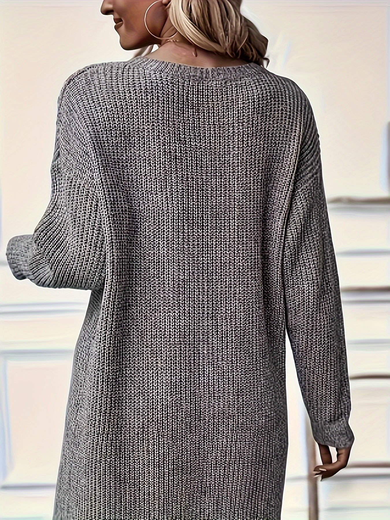 Grey Asymmetrical Sweater Dress – Chic High-Low Hem Knit Midi Dress for Women