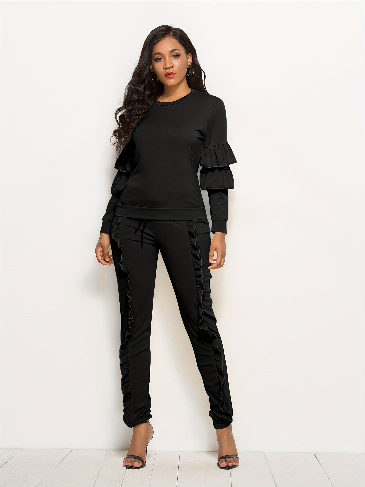 Ruffle-Sleeve Sweatshirt & Jogger Pants Tracksuit Set