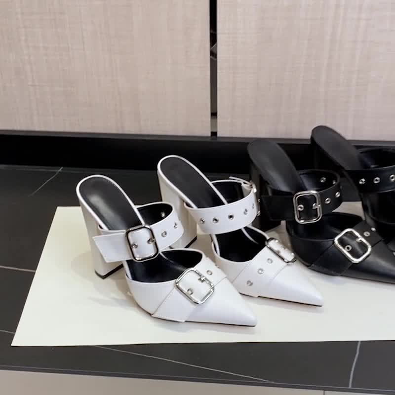 Silver Buckle Pointed Sandals